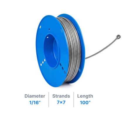 1/16" Galvanized Steel Aircraft Cable - Cable & Cords - LEDmate - 100" - 1 End Stud - FO - 36312 - 100 - 1S