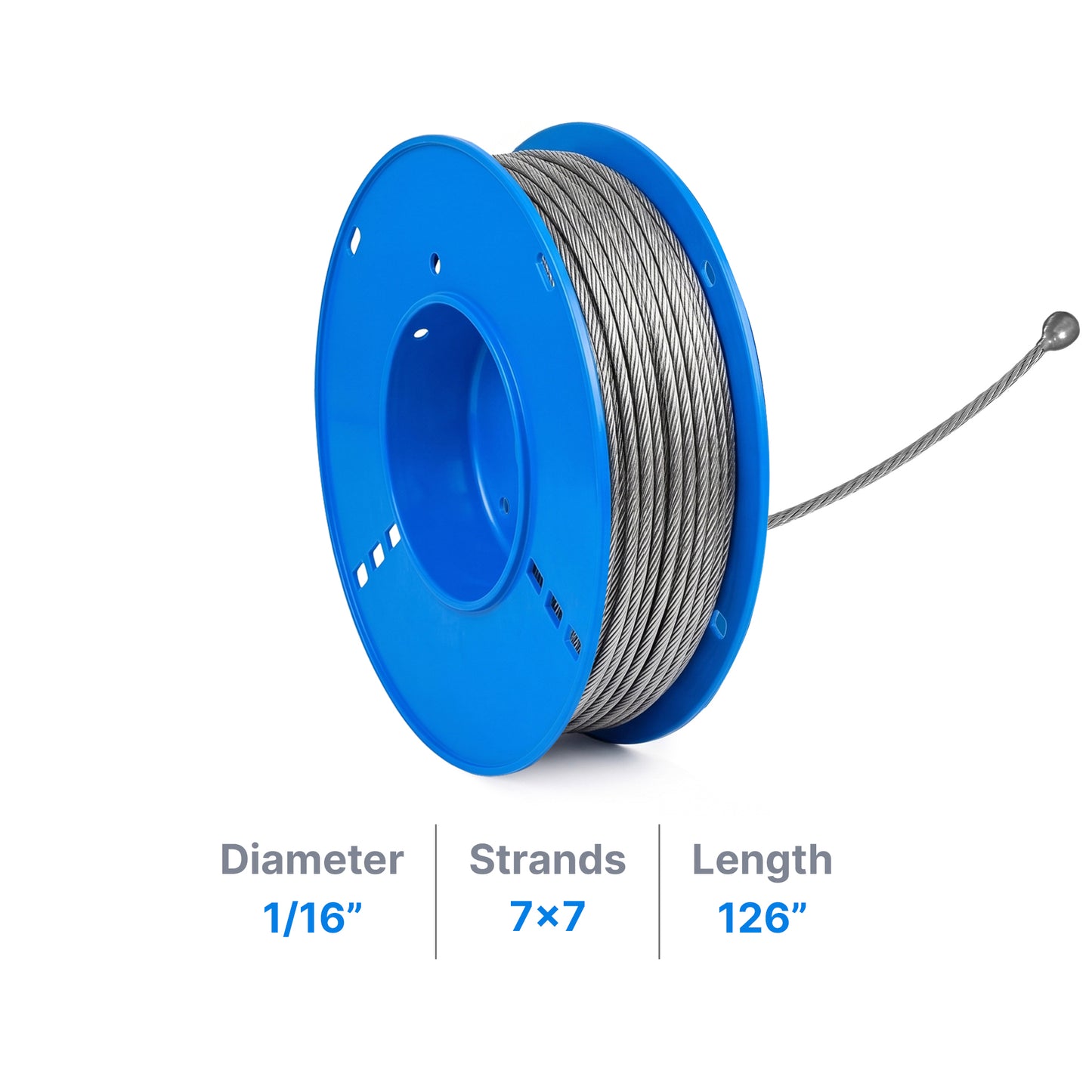 1/16" Galvanized Steel Aircraft Cable - Cable & Cords - LEDmate - 126" - 1 End Stud - FO - 36312 - 126 - 1S