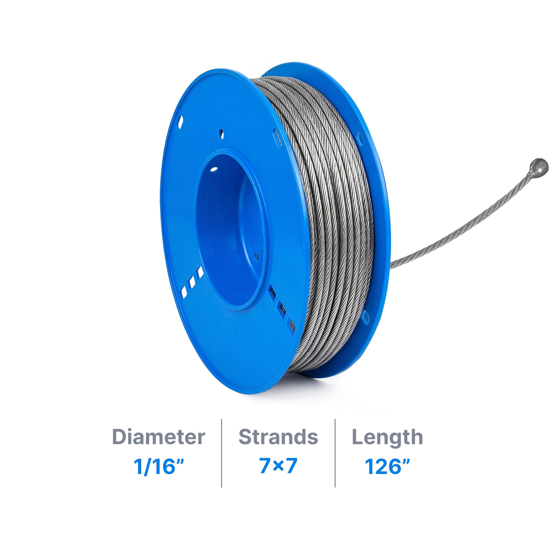 1/16" Galvanized Steel Aircraft Cable - Cable & Cords - LEDmate - 126" - 1 End Stud - FO - 36312 - 126 - 1S