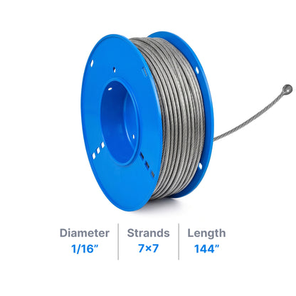 1/16" Galvanized Steel Aircraft Cable - Cable & Cords - LEDmate - 144" - 1 End Stud - FO - 36312 - 144 - 1S
