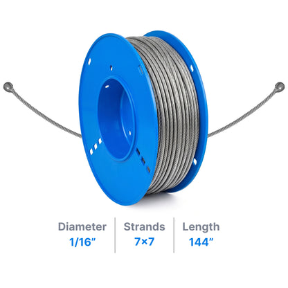 1/16" Galvanized Steel Aircraft Cable - Cable & Cords - LEDmate - 144" - 2 End Studs - FO - 36312 - 144 - 2S