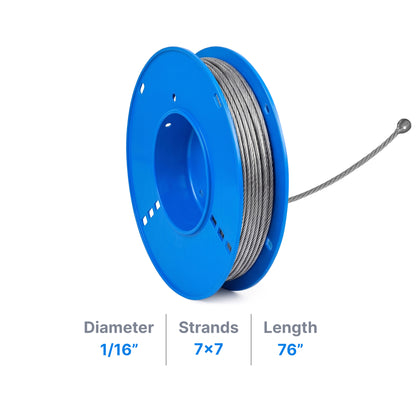 1/16" Galvanized Steel Aircraft Cable - Cable & Cords - LEDmate - 76" - 1 End Stud - FO - 36312 - 76 - 1S