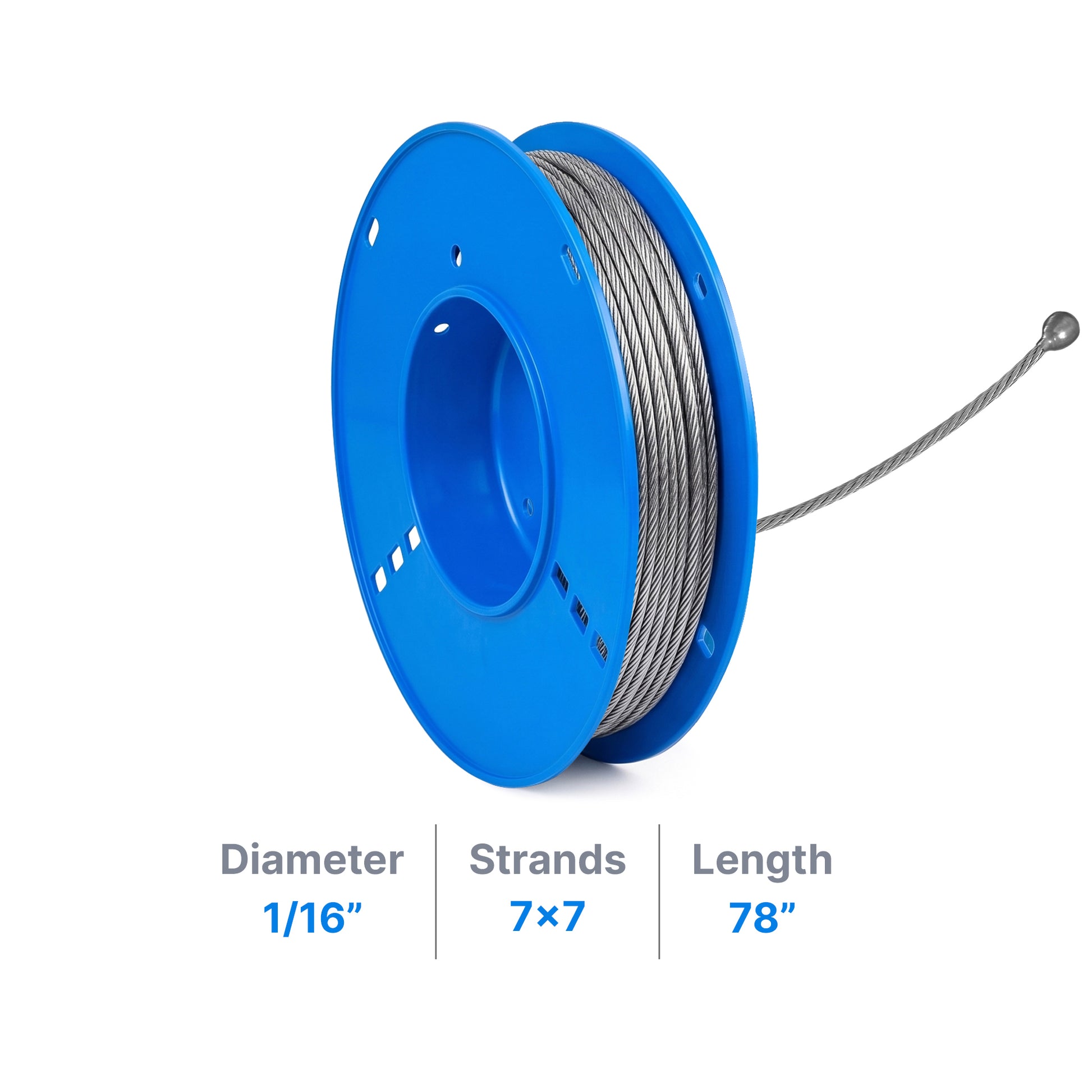 1/16" Galvanized Steel Aircraft Cable - Cable & Cords - LEDmate - 78" - 1 End Stud - FO - 36312 - 78 - 1S