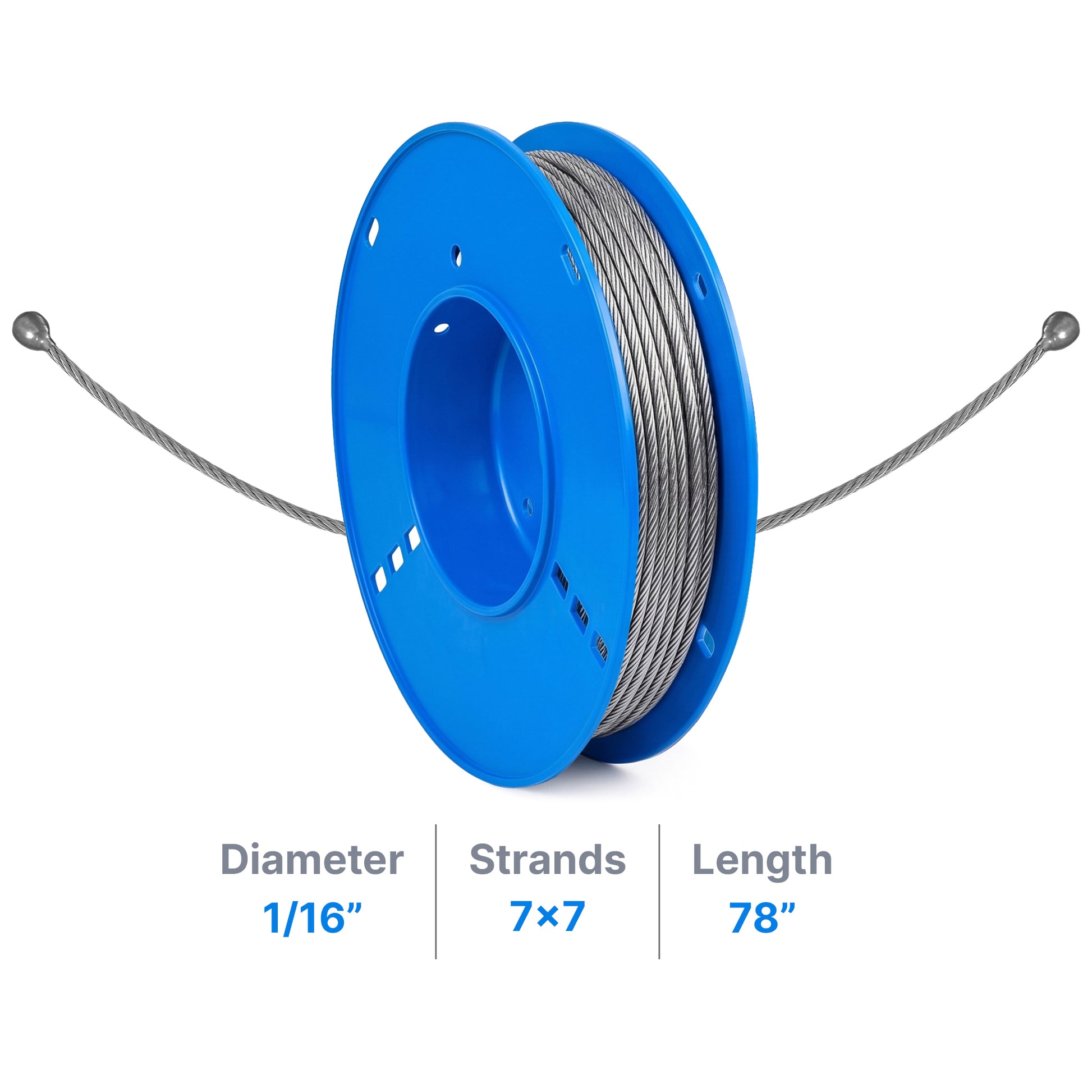 1/16" Galvanized Steel Aircraft Cable - Cable & Cords - LEDmate - 78" - 2 End Studs - FO - 36312 - 78 - 2S