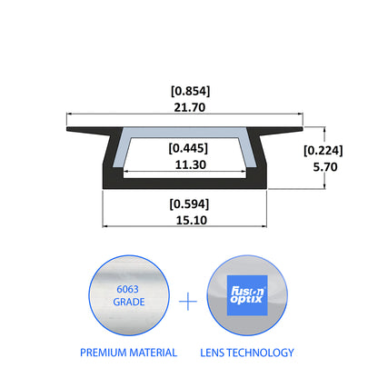 C1009 Recessed Channel 21.7mm x 5.7mm - LED Channels & Profiles - LEDmate