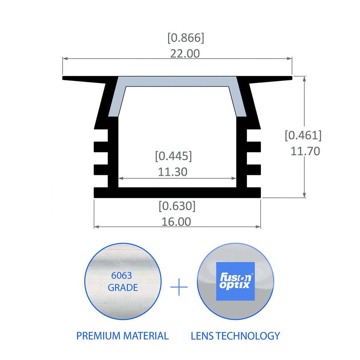 C1010 Recessed Channel 22mm x 11.7mm - LED Channels & Profiles - LEDmate