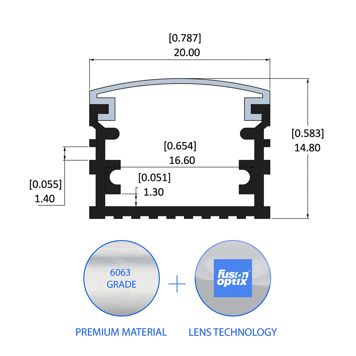 C1012 Suspended Channel 20mm x 14.8mm - LED Channels & Profiles - LEDmate