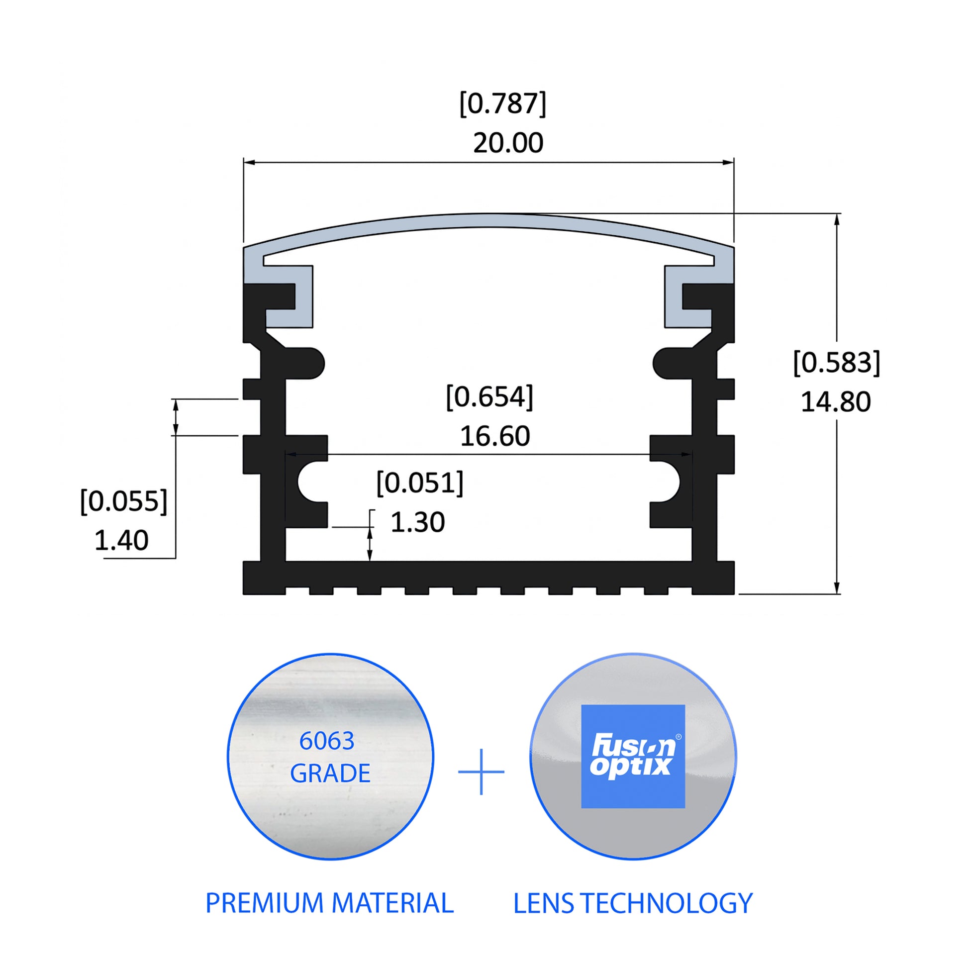 C1012 Suspended Channel 20mm x 14.8mm - LED Channels & Profiles - LEDmate