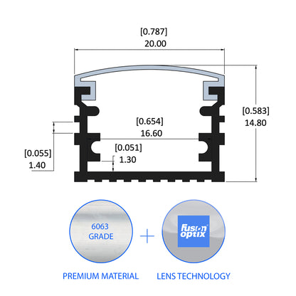 C1012 Suspended Channel 20mm x 14.8mm - LED Channels & Profiles - LEDmate