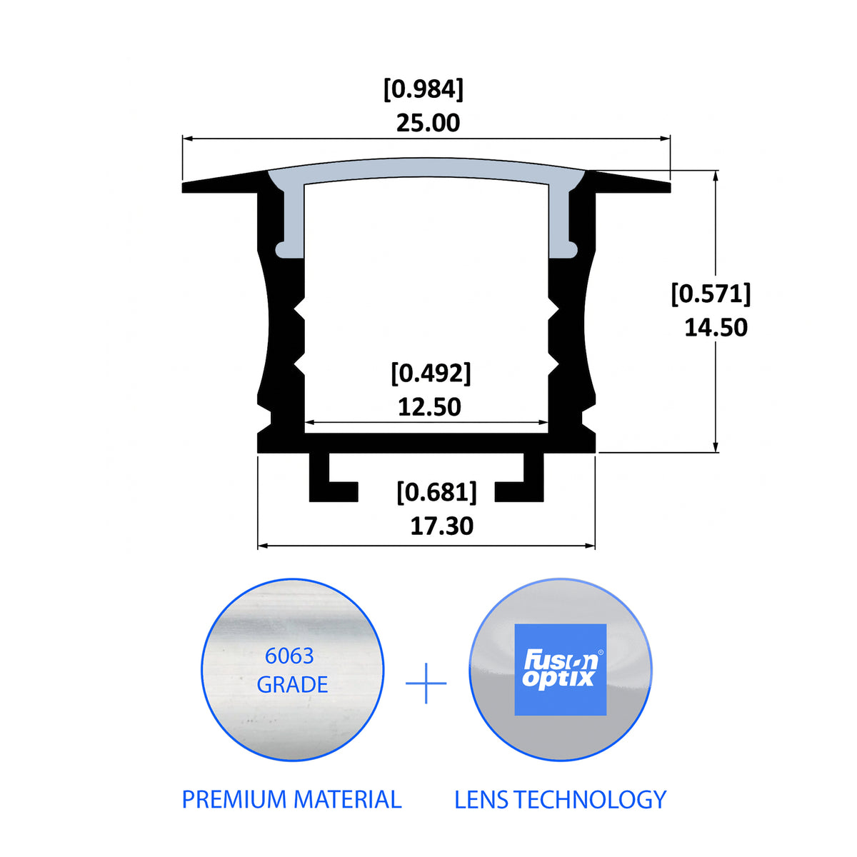 C1019 Recessed Channel 25mm x 14.5mm - LED Channels & Profiles - LEDmate