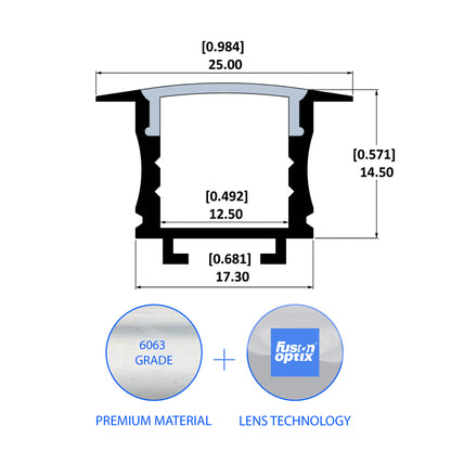 C1019 Recessed Channel 25mm x 14.5mm - LED Channels & Profiles - LEDmate