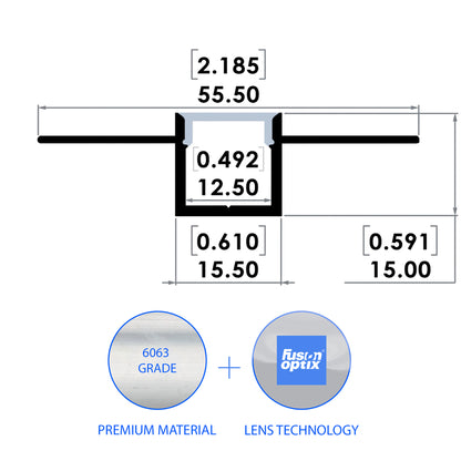C1159 Trimless Mud - in Channel 15.5mm x 15mm - LED Channels & Profiles - LEDmate