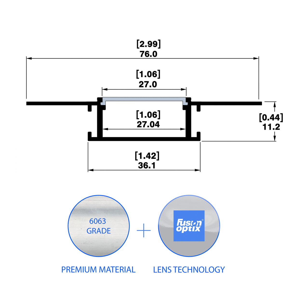 C7615 Trimless Mud - in Channel 76mm x 13mm - LED Channels & Profiles - LEDmate