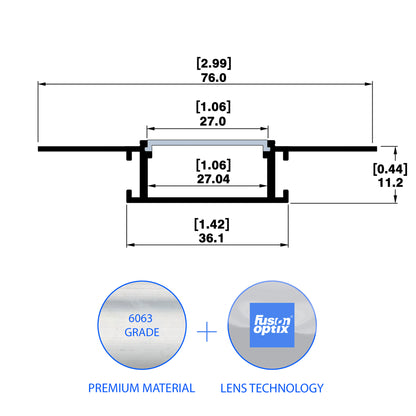 C7615 Trimless Mud - in Channel 76mm x 13mm - LED Channels & Profiles - LEDmate